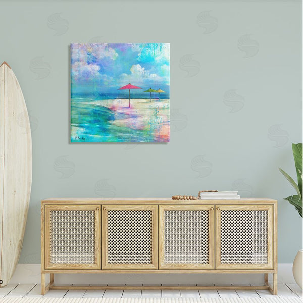 Stupell Industries Paul Brent | Umbrella Beachscape Watercolor Mirage Wall Art