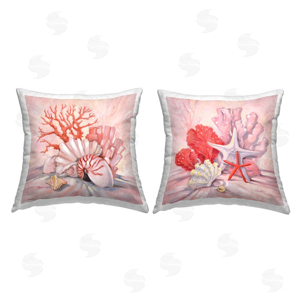 stupell industries Paul Brent | Varied Pink Ocean Sea Life Starfish Printed Throw Pillow Set