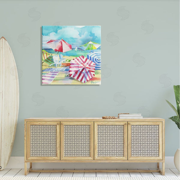 Stupell Industries Paul Brent | Ventura Beach Stripped Umbrellas Wall Art
