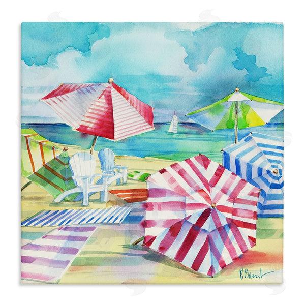 stupell industries Paul Brent | Ventura Beach Stripped Umbrellas Wall Art
