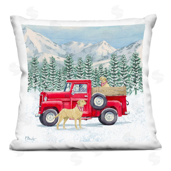 stupell industries Paul Brent | Winter Dogs Snowy Mountainside Red Truck Printed Throw Pillow