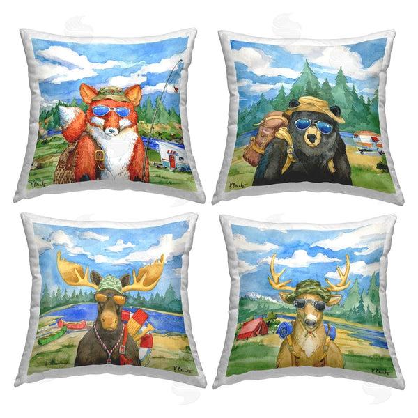 stupell industries Paul Brent | Woodland Animals Camping Printed Throw Pillow Set