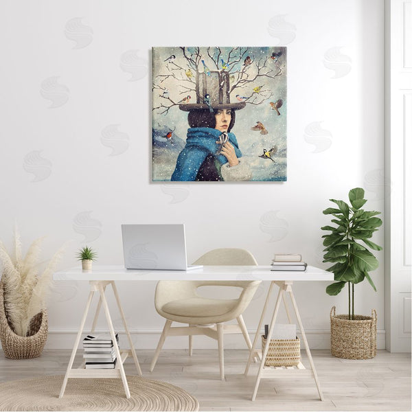 Stupell Industries Paula Belle Flores | Birds Flocking Tree Hat Blue Scarf Winter Snow Wall Art