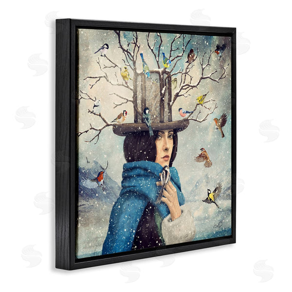 Stupell Industries Paula Belle Flores | Birds Flocking Tree Hat Blue Scarf Winter Snow Wall Art