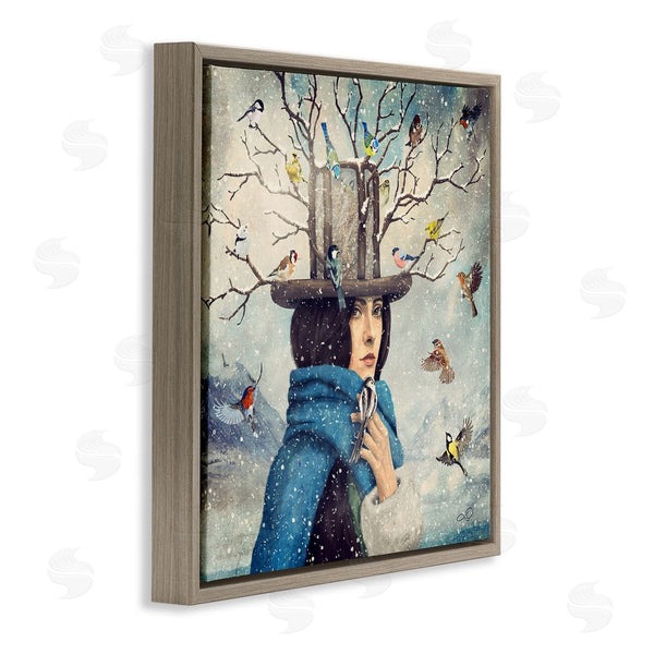 Stupell Industries Paula Belle Flores | Birds Flocking Tree Hat Blue Scarf Winter Snow Wall Art