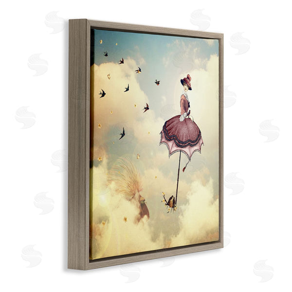 Stupell Industries Paula Belle Flores | Birds Flying Surreal Woman Clouds Fantasy Illustration Wall Art
