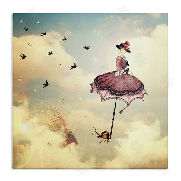 stupell industries Paula Belle Flores | Birds Flying Surreal Woman Clouds Fantasy Illustration Wall Art