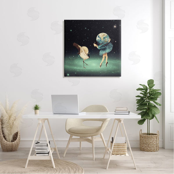 Stupell Industries Paula Belle Flores | Crane Bird Ballerina Holding Earth Moon Starry Nebula Wall Art