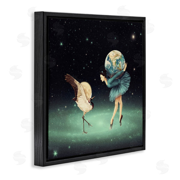 Stupell Industries Paula Belle Flores | Crane Bird Ballerina Holding Earth Moon Starry Nebula Wall Art