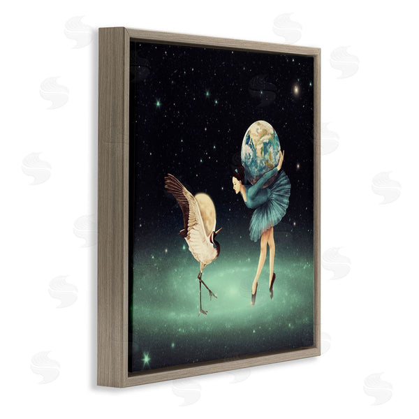 Stupell Industries Paula Belle Flores | Crane Bird Ballerina Holding Earth Moon Starry Nebula Wall Art