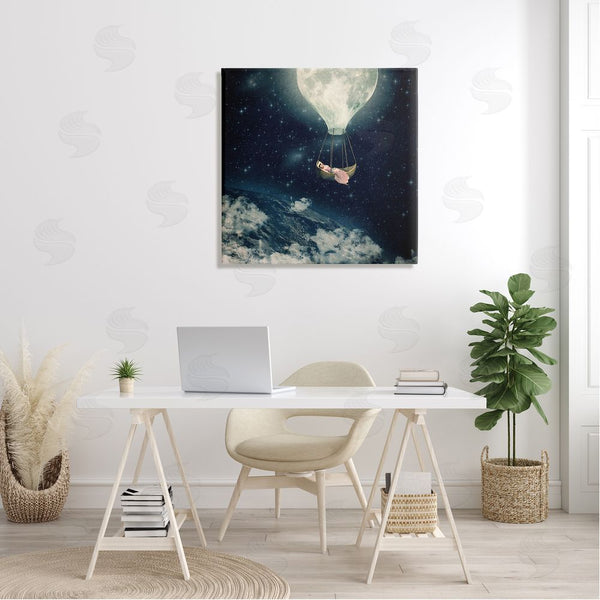 Stupell Industries Paula Belle Flores | Dreamlike Moon Balloon Galactic Outer Space Clouds Wall Art
