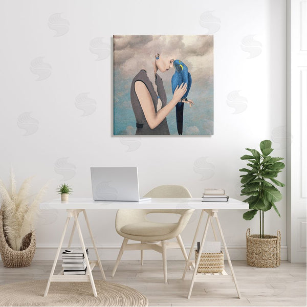 Stupell Industries Paula Belle Flores | Dreamy Cloud Hair Woman Vibrant Blue Parrot Wall Art
