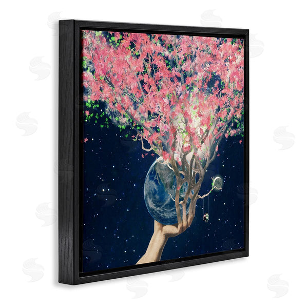 Stupell Industries Paula Belle Flores | Hand Holding Earth Blossoms Surreal Planet Lunar Starry Night Wall Art