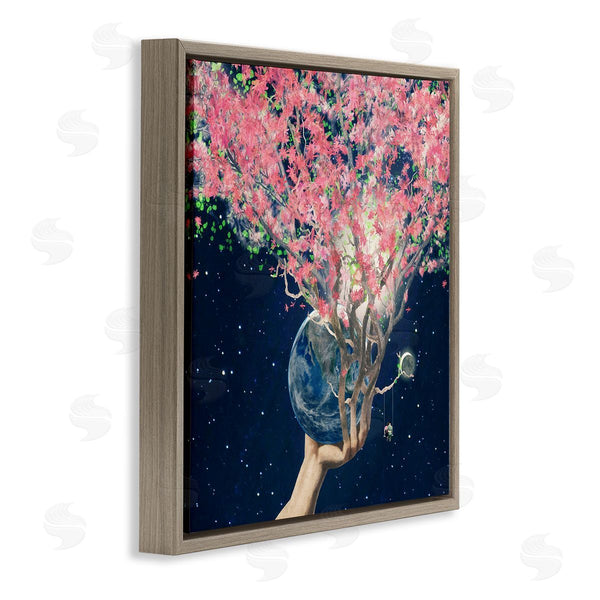 Stupell Industries Paula Belle Flores | Hand Holding Earth Blossoms Surreal Planet Lunar Starry Night Wall Art