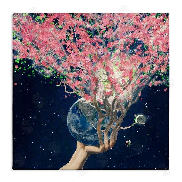 stupell industries Paula Belle Flores | Hand Holding Earth Blossoms Surreal Planet Lunar Starry Night Wall Art