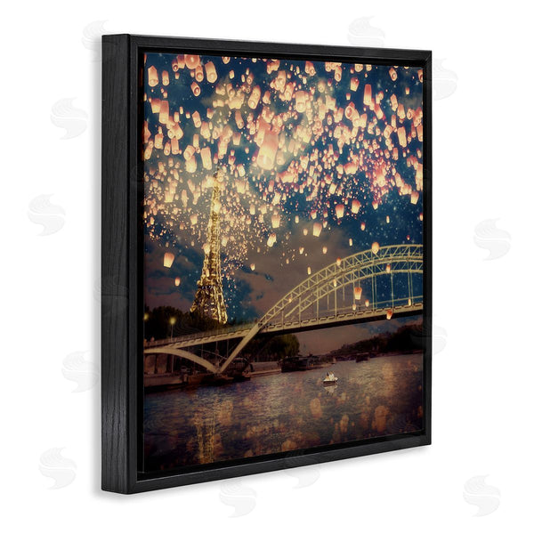 Stupell Industries Paula Belle Flores | Luminous Lanterns Parisian City Skyline Modern Bridge Wall Art