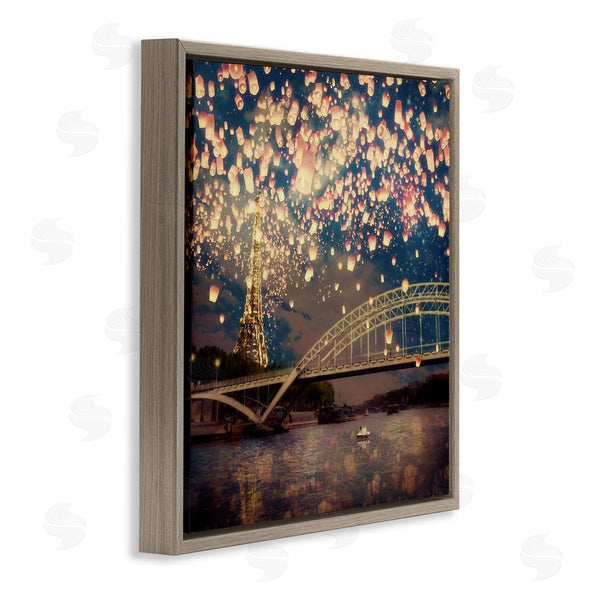 Stupell Industries Paula Belle Flores | Luminous Lanterns Parisian City Skyline Modern Bridge Wall Art