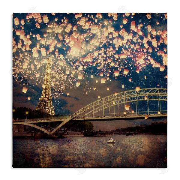 stupell industries Paula Belle Flores | Luminous Lanterns Parisian City Skyline Modern Bridge Wall Art