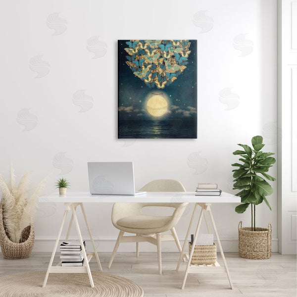 Stupell Industries Paula Belle Flores | Lunar Butterfly Hot Air Balloon Surreal Ocean Sky Wall Art