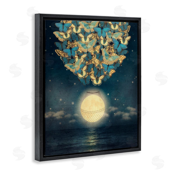 Stupell Industries Paula Belle Flores | Lunar Butterfly Hot Air Balloon Surreal Ocean Sky Wall Art