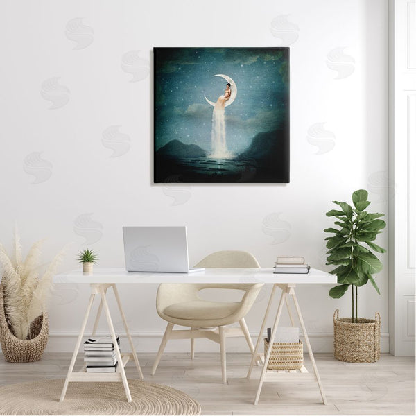 Stupell Industries Paula Belle Flores | Mountainous Ocean Landscape Moon Dress Waterfall Wall Art