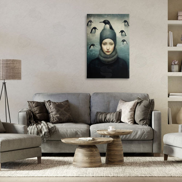 Stupell Industries Paula Belle Flores | Peeking Penguins & Woman Wall Art