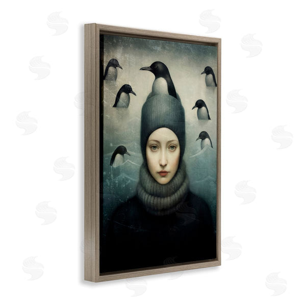Stupell Industries Paula Belle Flores | Peeking Penguins & Woman Wall Art