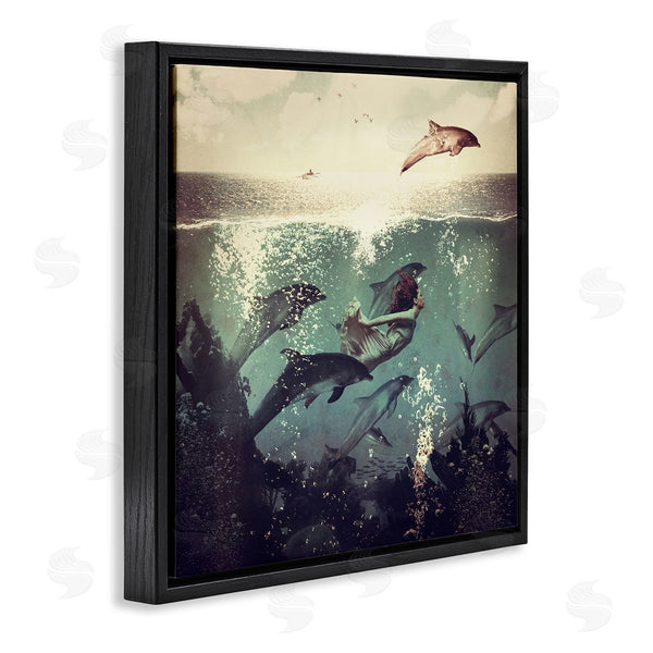 Stupell Industries Paula Belle Flores | Sea Life Mermaid Dolphins Splashing Diving Ocean Water Wall Art