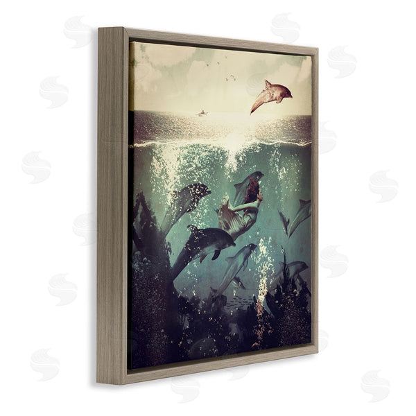 Stupell Industries Paula Belle Flores | Sea Life Mermaid Dolphins Splashing Diving Ocean Water Wall Art