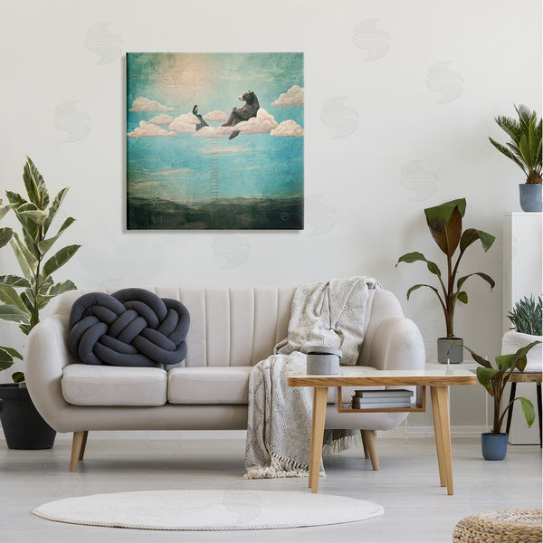 Stupell Industries Paula Belle Flores | Sky Ladder To Clouds Maiden Sitting With Bear Wall Art