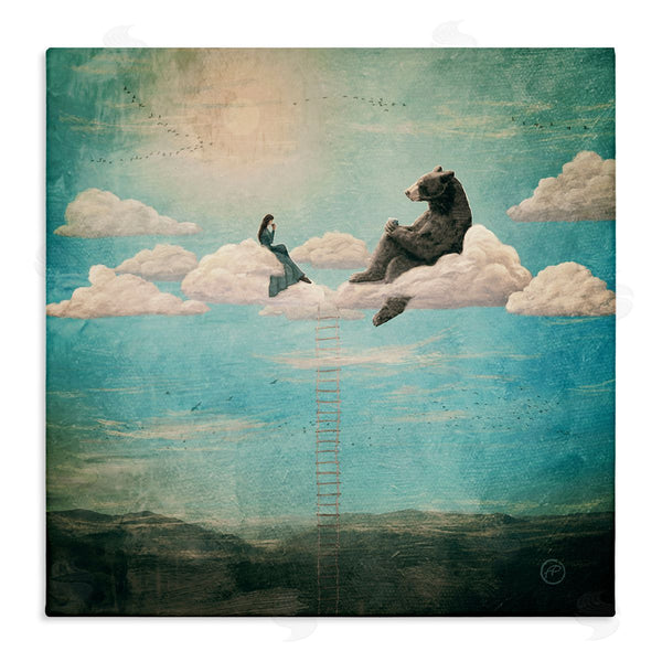 stupell industries Paula Belle Flores | Sky Ladder to Clouds Maiden Sitting with Bear Wall Art