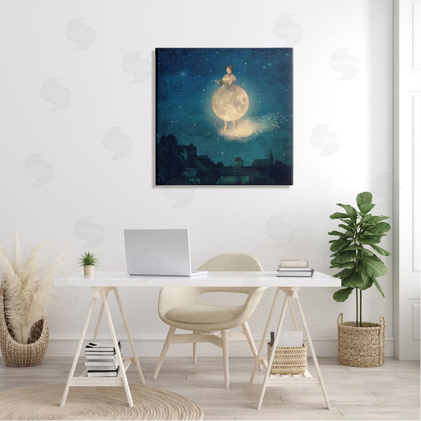 Stupell Industries Paula Belle Flores | Surreal Lunar Woman Nighttime Stars Cityscape Wall Art