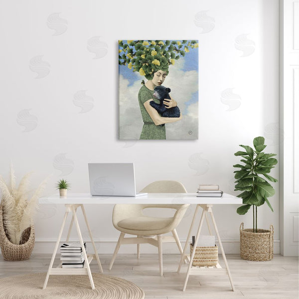 Stupell Industries Paula Belle Flores | Surreal Mother Earth Hair Vines Hugging Bear Cub Wall Art