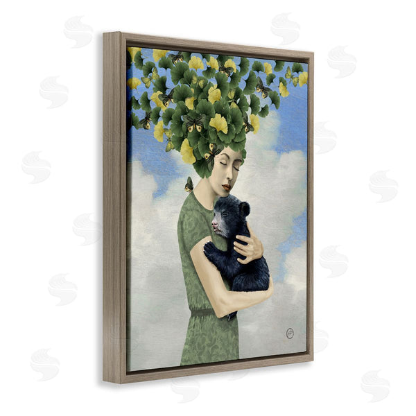 Stupell Industries Paula Belle Flores | Surreal Mother Earth Hair Vines Hugging Bear Cub Wall Art