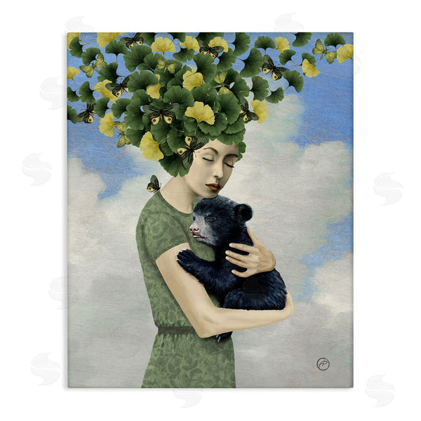 stupell industries Paula Belle Flores | Surreal Mother Earth Hair Vines Hugging Bear Cub Wall Art