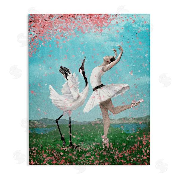stupell industries Paula Belle Flores | Surreal Swan Ballet Lake Cherry Blossoms Dance Ballet Wall Art