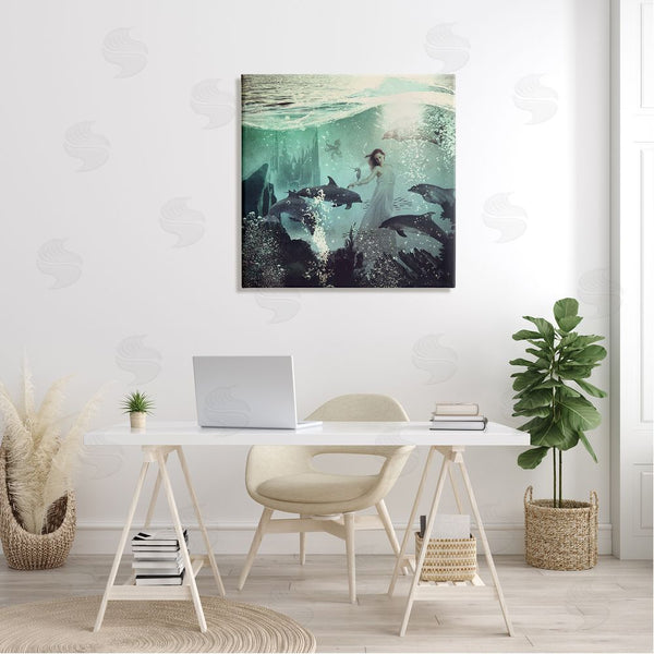 Stupell Industries Paula Belle Flores | Surreal Woman Underwater Dolphins Splashing Bubbles Wall Art