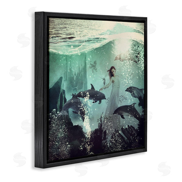 Stupell Industries Paula Belle Flores | Surreal Woman Underwater Dolphins Splashing Bubbles Wall Art