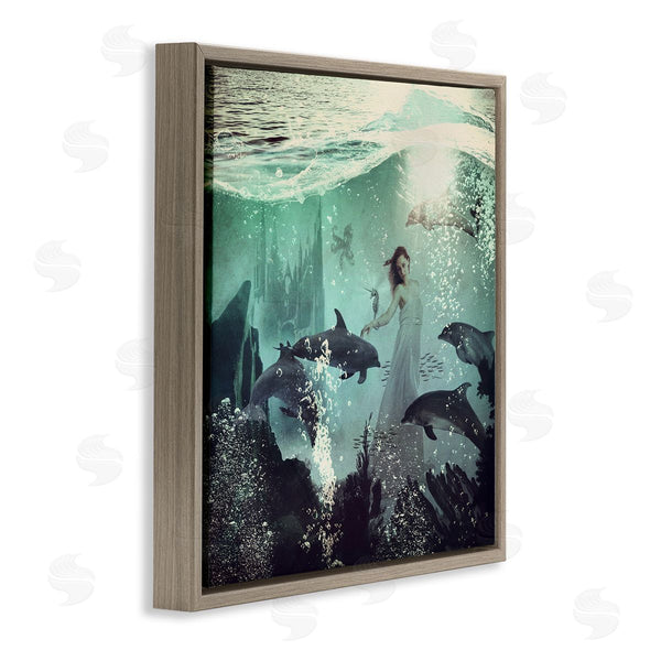 Stupell Industries Paula Belle Flores | Surreal Woman Underwater Dolphins Splashing Bubbles Wall Art