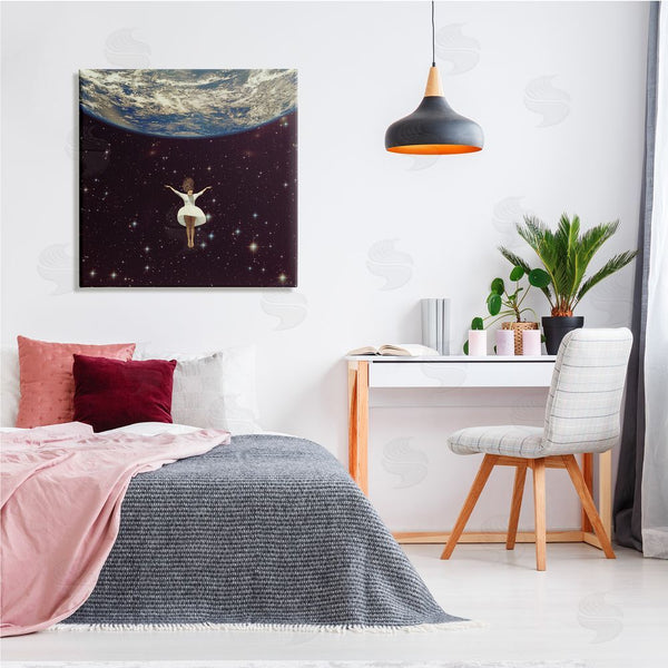 Stupell Industries Paula Belle Flores | Woman Falling Through Space White Dress Earth Wall Art