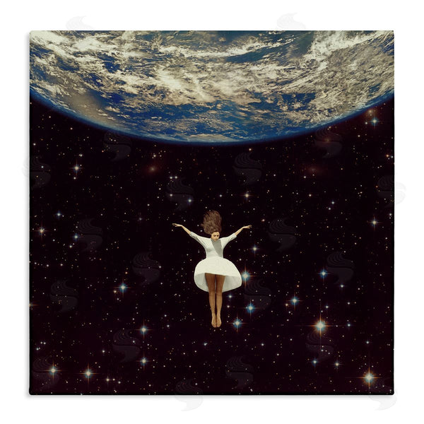stupell industries Paula Belle Flores | Woman Falling Through Space White Dress Earth Wall Art