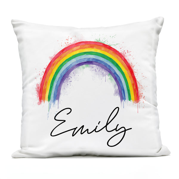 stupell industries Personalized "Abstract Splatter Rainbow" Throw Pillow with Custom Name by Elephant Stock