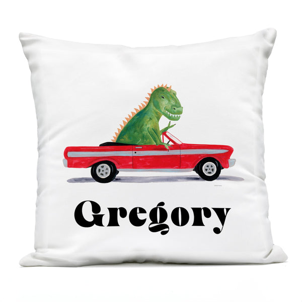 stupell industries Personalized "Dinosaur Out and About" Throw Pillow with Custom Name by Rachel Nieman