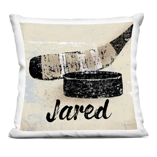 stupell industries Personalized "Hockey Stick & Puck" Throw Pillow with Custom Name by Peter Horjus
