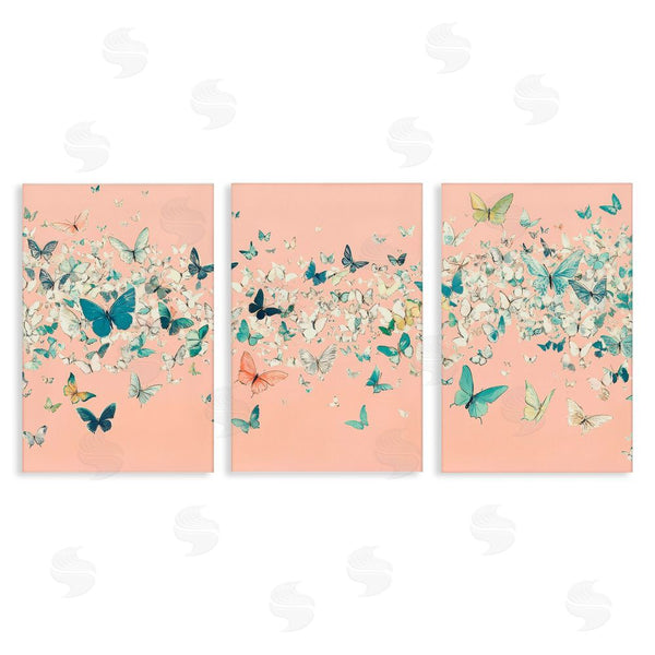 stupell industries Petal Prints Design | Blush Butterfly Soiree Triptych Wall Art