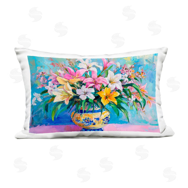 Stupell Industries Petal Prints Design | Bold Lilies Over Blue Printed Throw Pillow