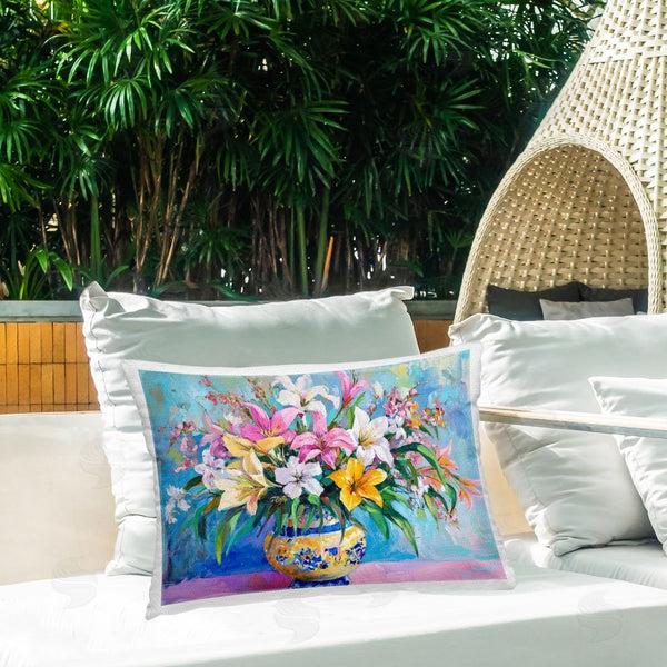 Stupell Industries Petal Prints Design | Bold Lilies Over Blue Printed Throw Pillow