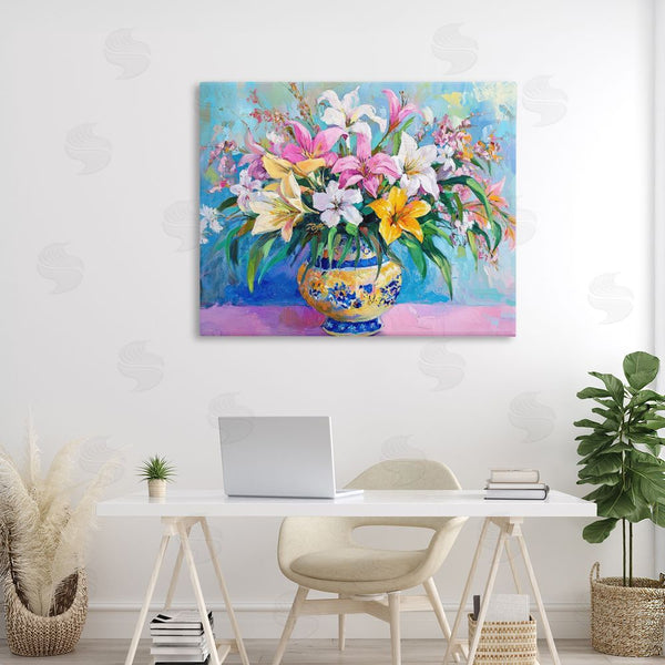 Stupell Industries Petal Prints Design | Bold Lilies Over Blue Wall Art
