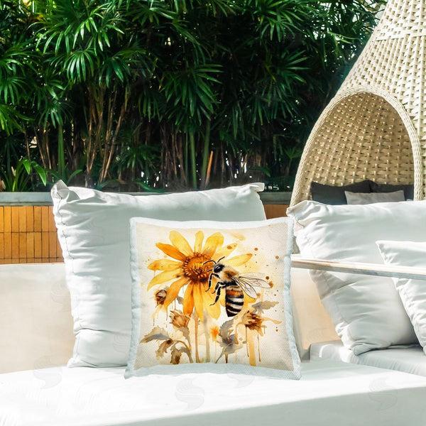 Stupell Industries Petal Prints Design | Busy Bee With Flower Printed Throw Pillow