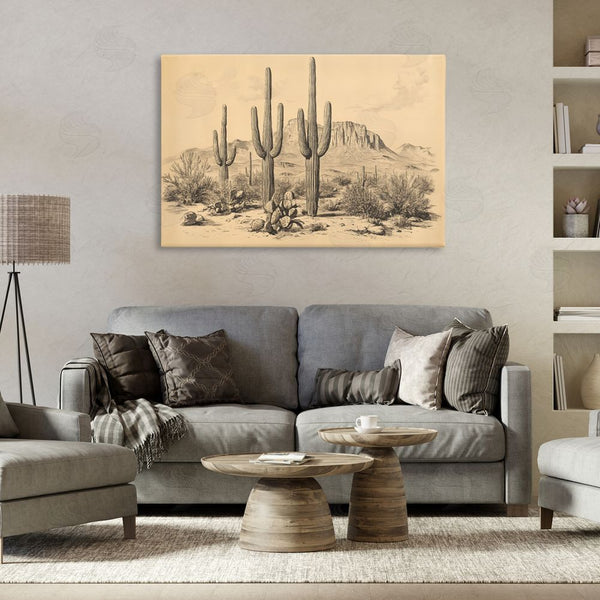 Stupell Industries Petal Prints Design | Cactus Desert Vintage Landscape Wall Art